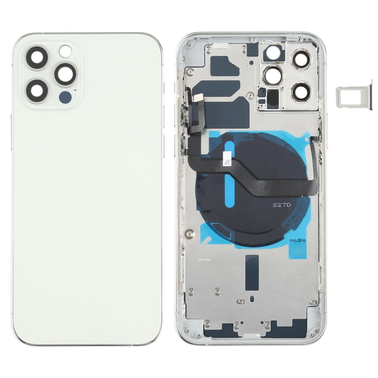Battery Back Cover (with Side Keys & Card Tray & Power + Volume Flex Cable & Wireless Charging Module) for iPhone 12 Pro, For iPhone 12 Pro For iPhone 12 Pro White