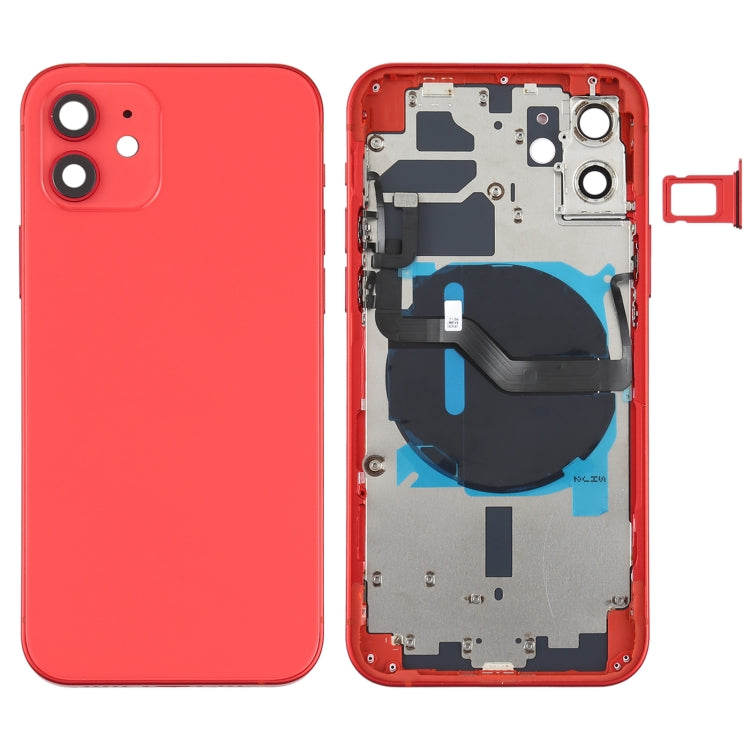 Battery Back Cover (with Side Keys & Card Tray & Power + Volume Flex Cable & Wireless Charging Module) for iPhone 12, For iPhone 12 For iPhone 12 Red