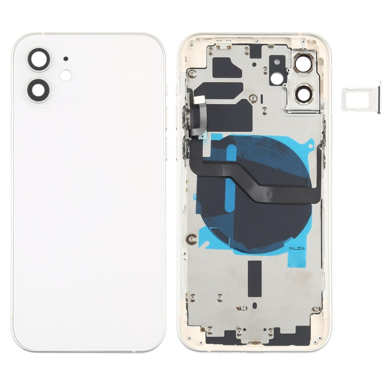 Battery Back Cover (with Side Keys & Card Tray & Power + Volume Flex Cable & Wireless Charging Module) for iPhone 12, For iPhone 12 For iPhone 12 White