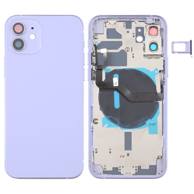 Battery Back Cover (with Side Keys & Card Tray & Power + Volume Flex Cable & Wireless Charging Module) for iPhone 12, For iPhone 12 For iPhone 12 Purple