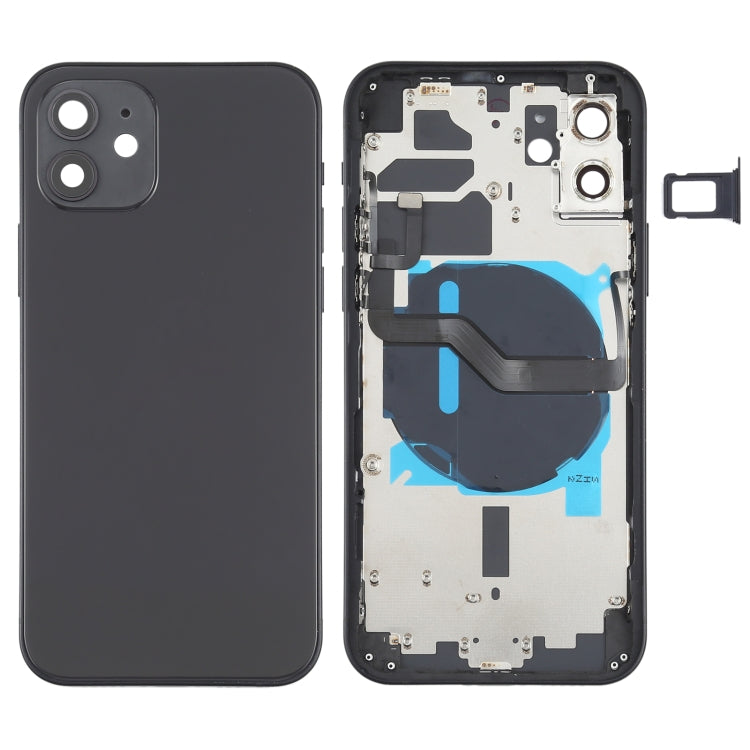 Battery Back Cover (with Side Keys & Card Tray & Power + Volume Flex Cable & Wireless Charging Module) for iPhone 12, For iPhone 12 For iPhone 12 Black