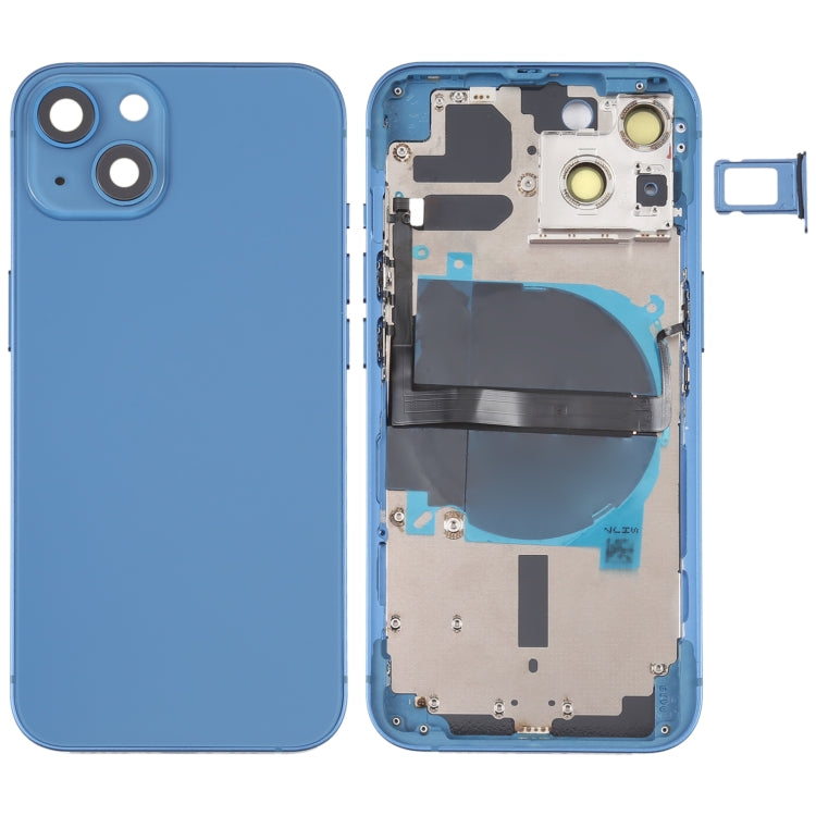 For iPhone 13 Battery Back Cover with Side Keys & Card Tray & Power + Volume Flex Cable & Wireless Charging Module, For iPhone 13 (Assembly) For iPhone 13 (Assembly) Blue