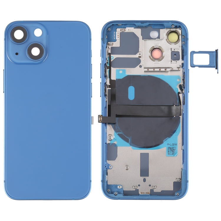 For iPhone 13 mini Battery Back Cover with Side Keys & Card Tray & Power + Volume Flex Cable & Wireless Charging Module, For iPhone 13 mini (Assembly) For iPhone 13 mini (Assembly) Blue