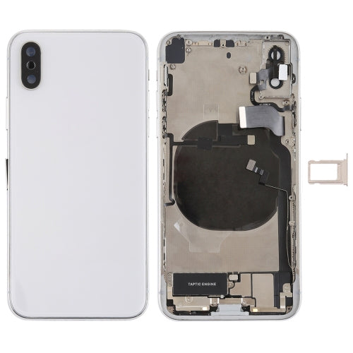 Battery Back Cover Assembly with Side Keys & Vibrator & Speaker Ringer Buzzer & Power Button + Volume Button Flex Cable & Card Tray & Battery Adhesive for iPhone X, For iPhone X For iPhone X White