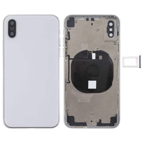 Battery Back Cover Assembly with Side Keys & Wireless Charging Module & Volume Button Flex Cable & Card Tray for iPhone X, For iPhone X (Charging Module), For iPhone X (Full Assembly) For iPhone X (Full Assembly) White