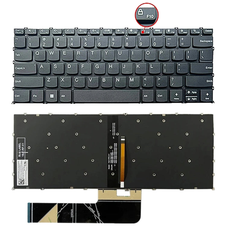 US Version Laptop Backlight Keyboard, F10 Key with Lock Icon, For Lenovo IdeaPad 5 / Yoga Slim 7 Pro (with Lock Icon) For Lenovo IdeaPad 5 Yoga Slim 7 Pro (with Lock Icon) Black