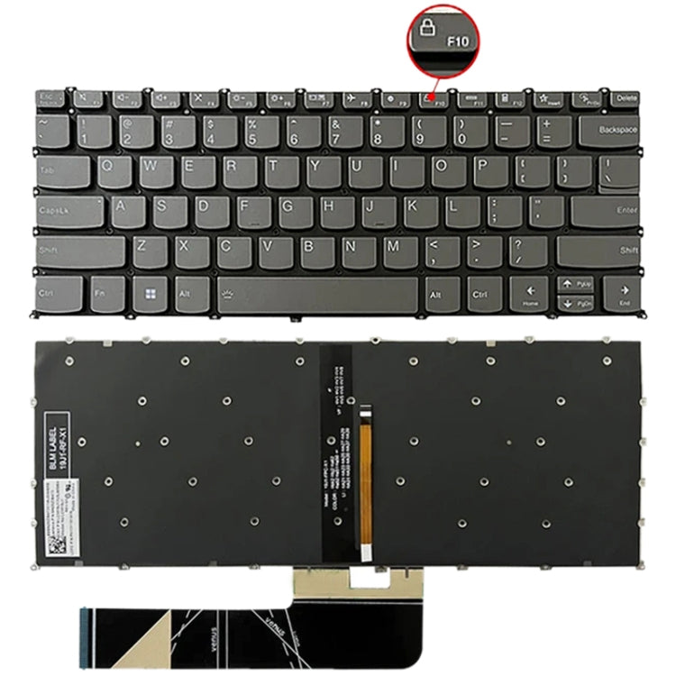 US Version Laptop Backlight Keyboard, F10 Key with Lock Icon, For Lenovo IdeaPad 5 / Yoga Slim 7 Pro (with Lock Icon) For Lenovo IdeaPad 5 Yoga Slim 7 Pro (with Lock Icon) Grey