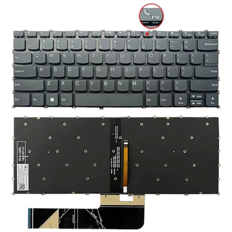 US Version Laptop Backlight Keyboard, F10 Key with Phone Icon, For Lenovo IdeaPad 5 / Yoga Slim 7 Pro(with Phone Icon) For Lenovo IdeaPad 5 Yoga Slim 7 Pro(with Phone Icon) Black