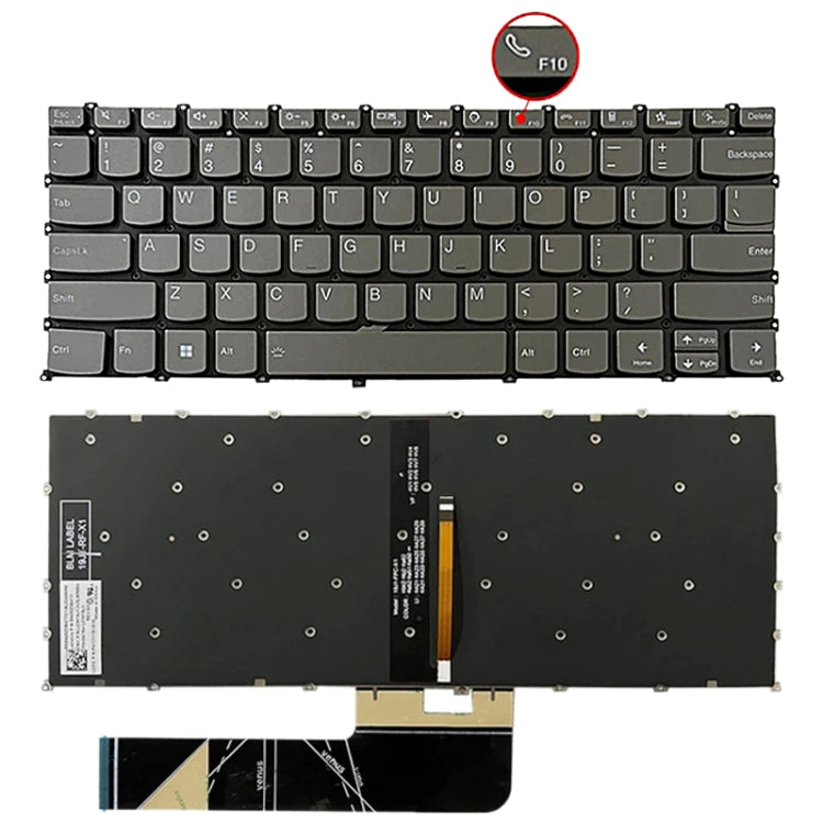 US Version Laptop Backlight Keyboard, F10 Key with Phone Icon, For Lenovo IdeaPad 5 / Yoga Slim 7 Pro(with Phone Icon) For Lenovo IdeaPad 5 Yoga Slim 7 Pro(with Phone Icon) Grey