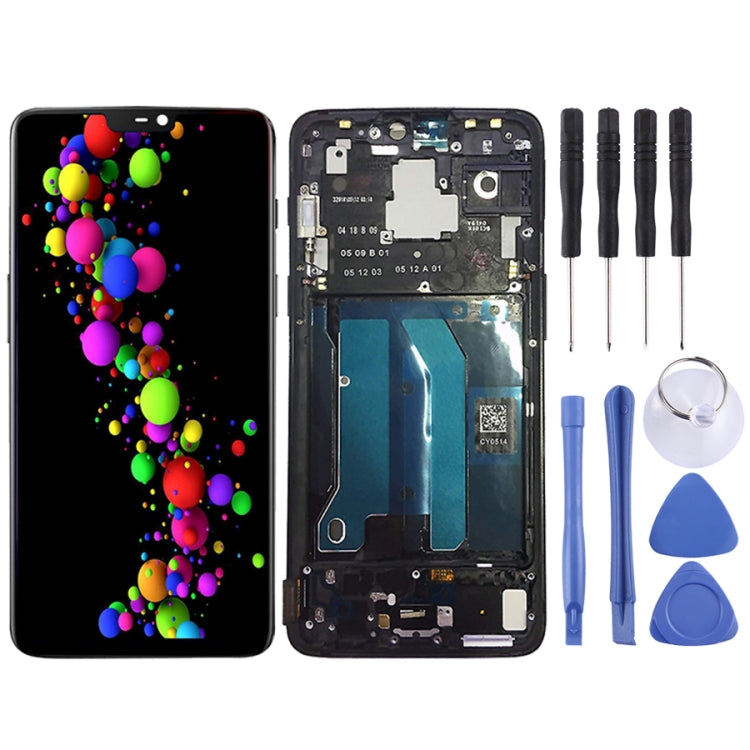 For OnePlus 6 Digitizer Full Assembly with Frame OEM LCD Screen, For OnePlus 6