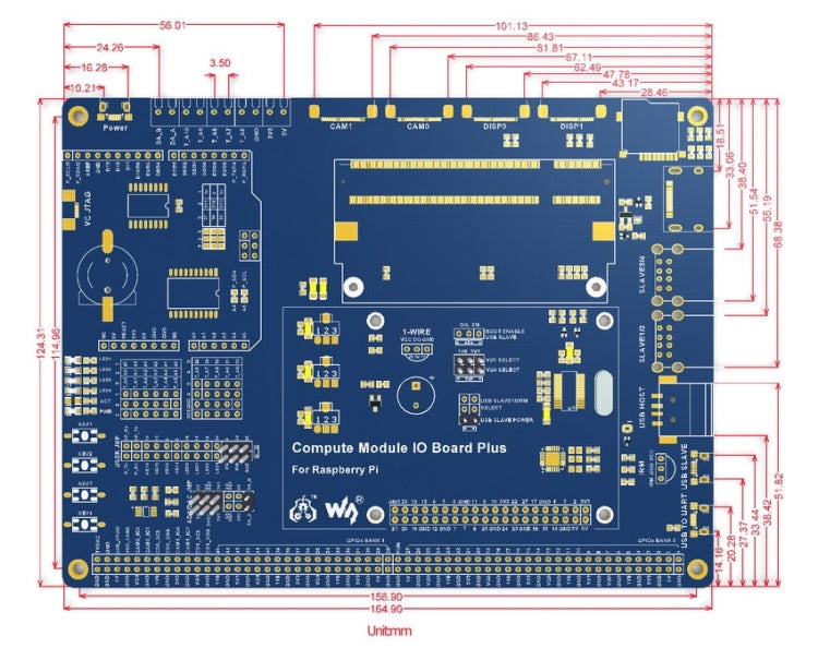 Waveshare Compute Module IO Board Plus for Raspberry Pi CM3 / CM3L / CM3+ / CM3+L, For Raspberry Pi CM3