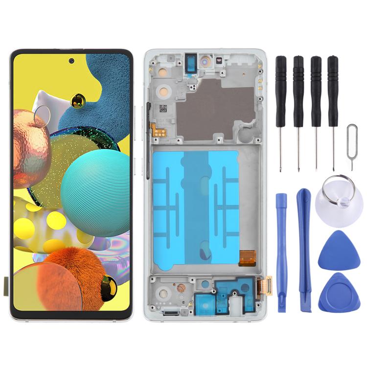 For Samsung Galaxy A51 5G SM-A516 6.43 inch OLED LCD Screen Digitizer Full Assembly with Frame, For Samsung Galaxy A51 5G 6.43 inch For Samsung Galaxy A51 5G 6.43 inch Silver