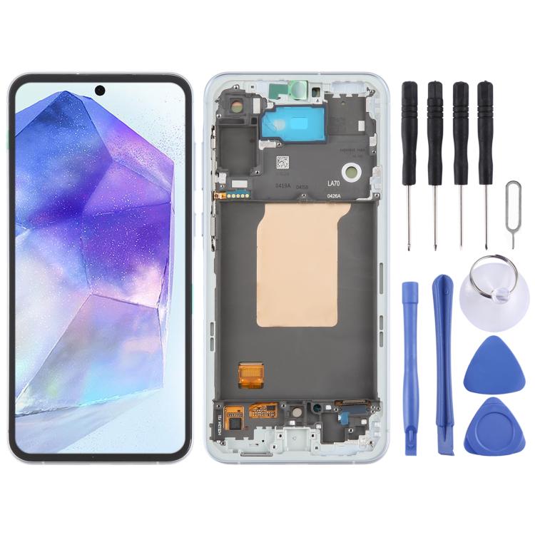 For Samsung Galaxy A55 SM-A556B Original LCD Screen Digitizer Full Assembly with Frame, For Samsung Galaxy A55(Original) For Samsung Galaxy A55(Original) Baby Blue