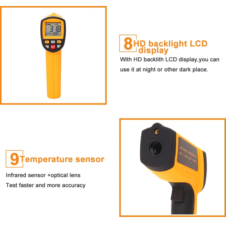 GM1150A 50:1 Infrared Thermometer -18~1150 Degrees Celsius LCD Digital Temperature Meter Industrial Pyrometer 0.1~1EM Adjustable, GM1150A Yellow