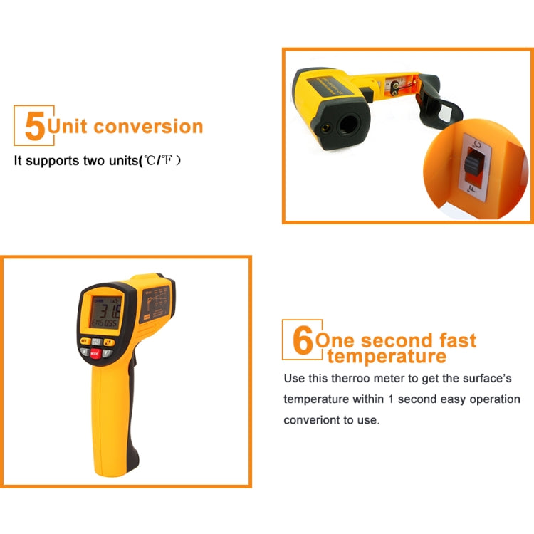GM1150A 50:1 Infrared Thermometer -18~1150 Degrees Celsius LCD Digital Temperature Meter Industrial Pyrometer 0.1~1EM Adjustable, GM1150A Yellow