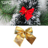 12 PCS Flocked Bow Christmas Tree Decoration, gold, red, silver gold