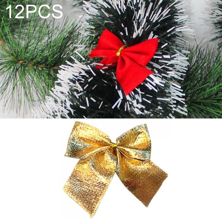 12 PCS Flocked Bow Christmas Tree Decoration, gold, red, silver gold