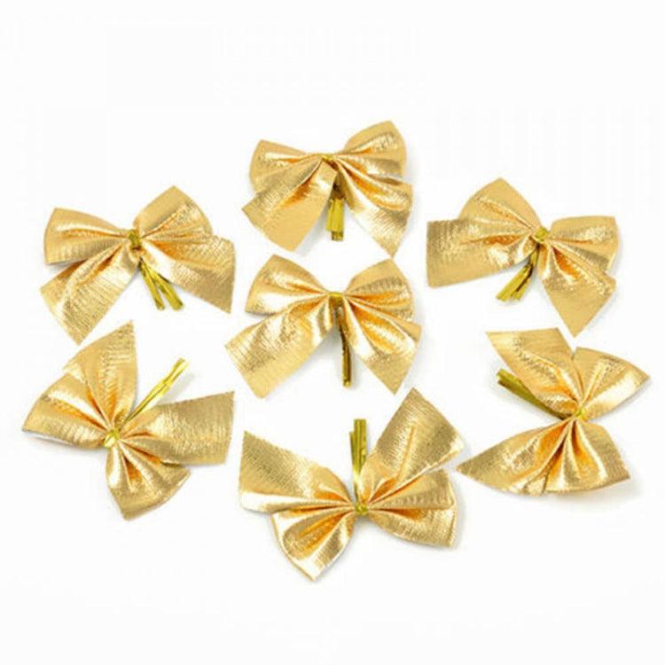 12 PCS Flocked Bow Christmas Tree Decoration, gold, red, silver