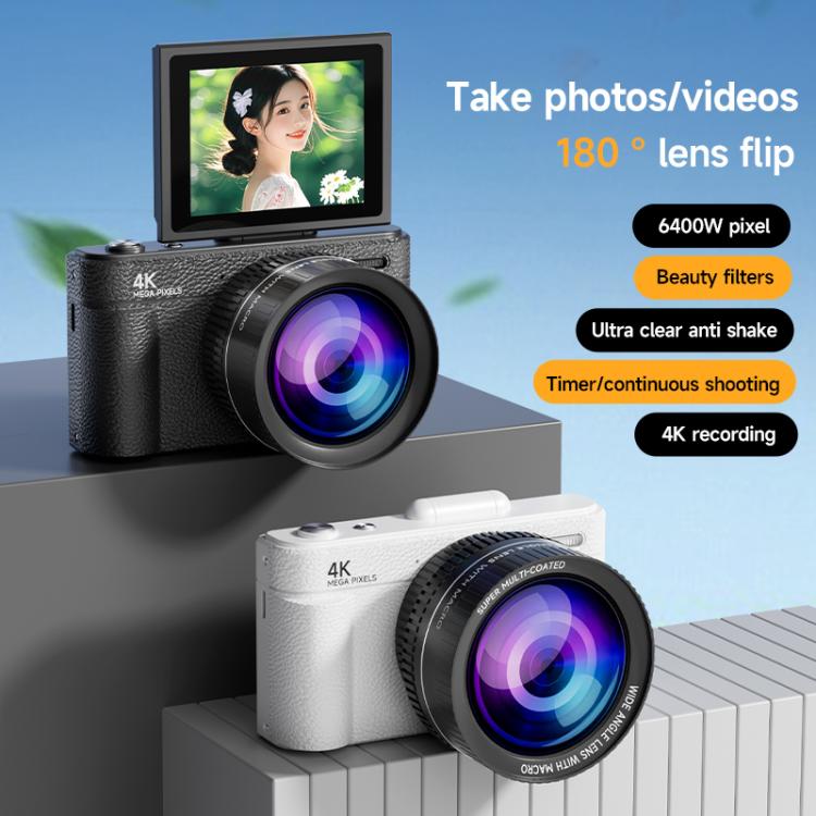 V5 64MP Retro Digital Camera 4K Recording 180 Flip Screen, Large Lens, Small Lens