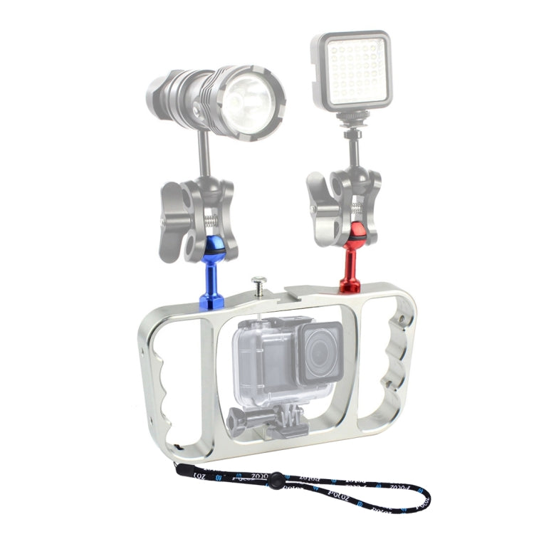 PULUZ Dual Handheld Diving Light Arm CNC Aluminum Mount with Lanyard for GoPro, Insta360, DJI and Other Action Cameras, Light Arm Mount/S