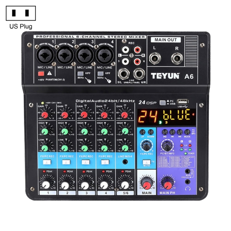 TEYUN NA6 6-channel Small Mixing Console Mobile Phone Sound Card Live Broadcast Computer Recording Console Processor, US Plug, NA6 US Plug NA6 US Plug