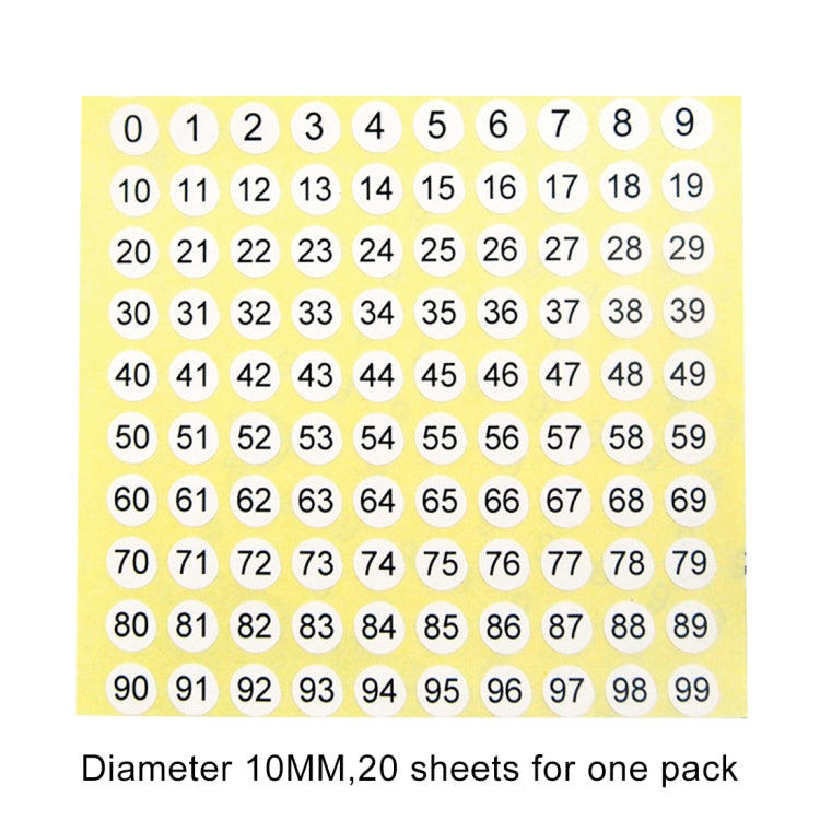 20 PCS Round Shape Number Sticker Shoe Size Label, Number 0-99, Number 0-99