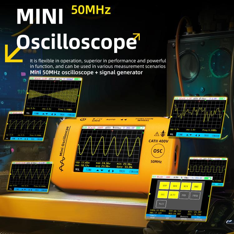 Miniature Oscilloscope Signal Generator Rechargeable Handheld Color Screen 50MHz Oscilloscope, OT4