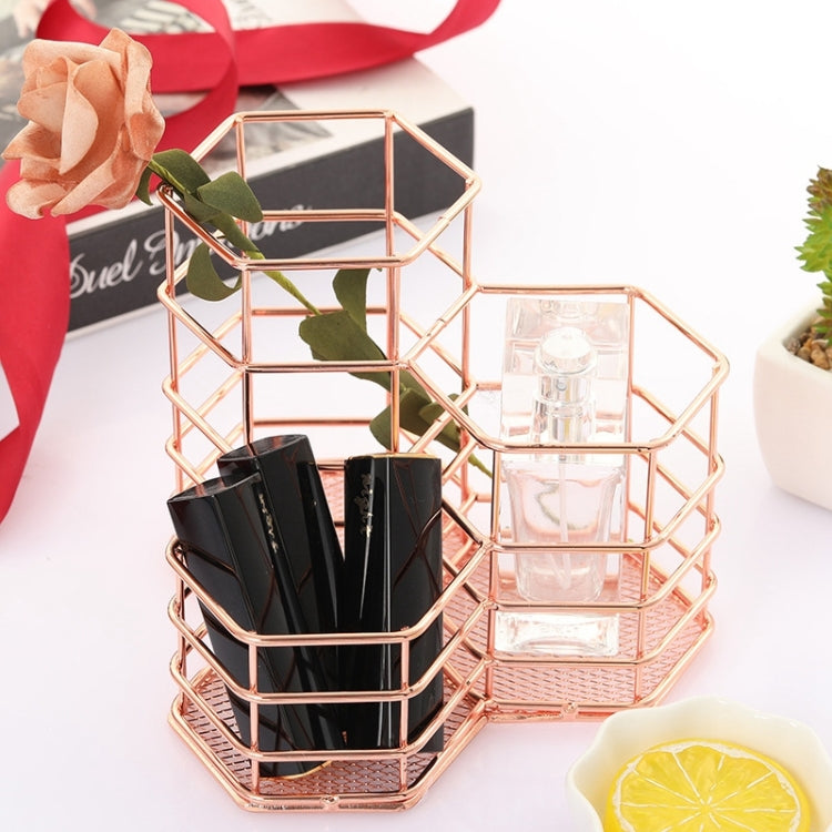Pen Cup Holder Desk Hexagon Iron Hollow Makeup Brush Organizer Stationery Storage Container Hexagonal Penholder, Pen Cup Holder