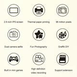 1080P Instant Print Camera 2.8-inch IPS Screen Front and Rear Dual Lens Kids Camera, Pink, Yellow, Blue, Pink+32G Card, Yellow+32G Card, Blue+32G Card