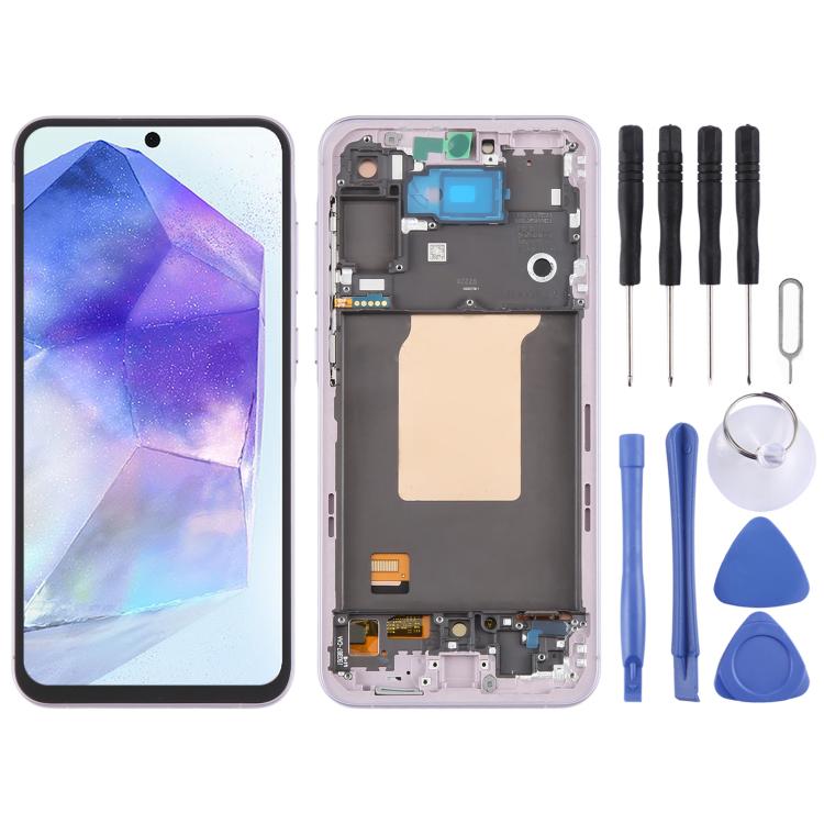 For Samsung Galaxy A55 SM-A556B OLED LCD Screen Digitizer Full Assembly with Frame Pink