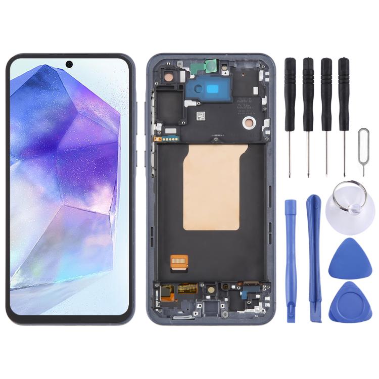For Samsung Galaxy A55 SM-A556B OLED LCD Screen Digitizer Full Assembly with Frame Blue
