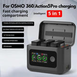 With Screen Charging Bin Intelligent Charge Manager For DJI Osmo 360 / Action 5 Pro / Action 4 / Action 3, Battery Not Included, RCSTQ 5 In 1