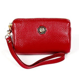2033 Lady Portable Zipper Leather Wallet Purse Small Cosmetic Bag with Lanyard Red