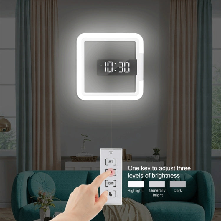 TS-S28-W Multifunctional Square RGB Thermometer Digital Alarm Clock LED Mirror Hollow Wall Clock, RGB Thermometer Clock