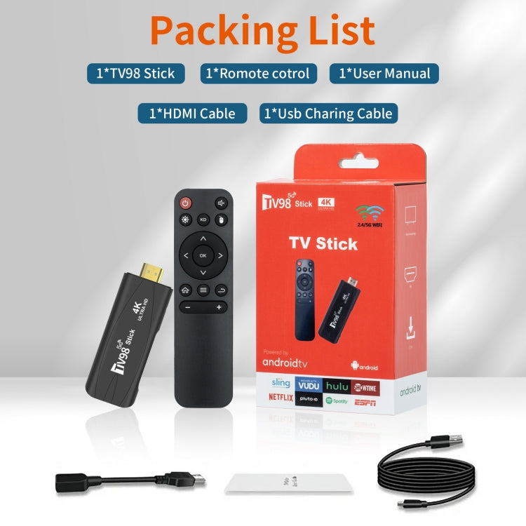 TV98 Rockchip 3228A Quad Core 4K HD Bluetooth Android TV Stick, Rockchip 3228A 4K, 4GB+32GB, 2GB+16GB