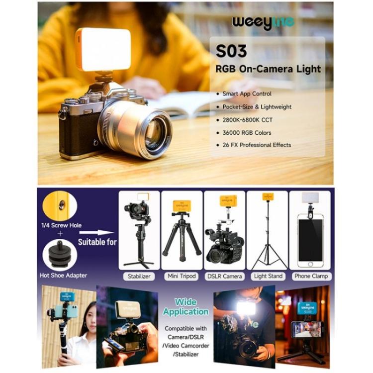 Weeylite S03 Portable RGB Light Video Live Streaming Photography Full Color Fill Light, S03