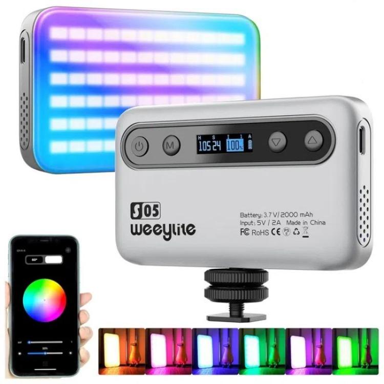 Weeylite S05 Portable App Control Phone Fill Lamp Video Live Streaming Photography RGB Full Color Fill Light, S05 S05 Grey