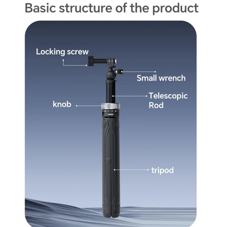 TELESIN 360 Degree Rotation 1.5m Selfie Stick Foldable Tripod For GoPro Hero / Insta360 / DJI Osmo Action, S1-TSS-01