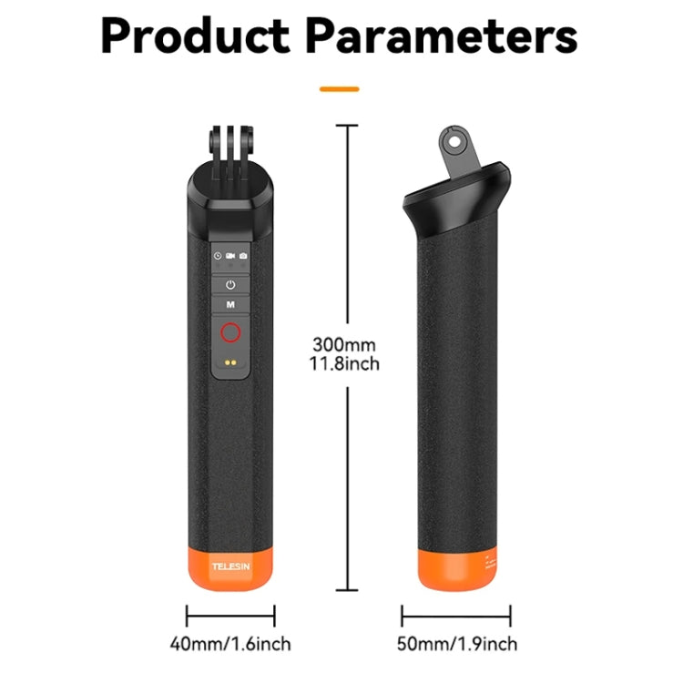 TELESIN Bluetooth Buoyancy Bar 15m Waterproof Depth For GoPro HERO13 / 12 / 11 / 10 / 9 / 8 Black, S4-FHG-01-TGP