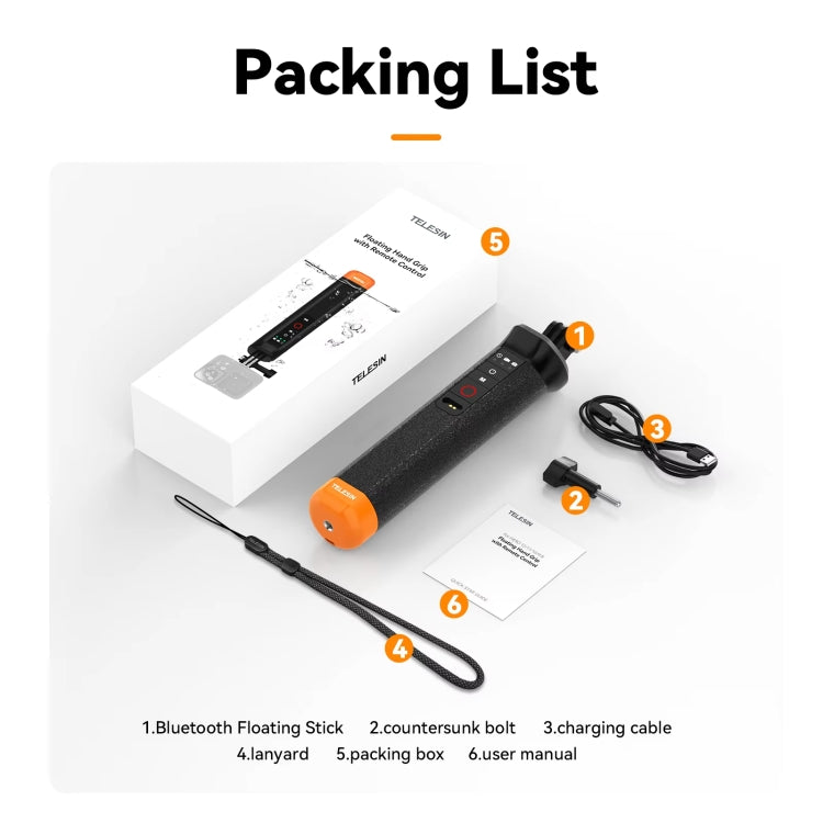 TELESIN Bluetooth Buoyancy Bar 15m Waterproof Depth For GoPro HERO13 / 12 / 11 / 10 / 9 / 8 Black, S4-FHG-01-TGP