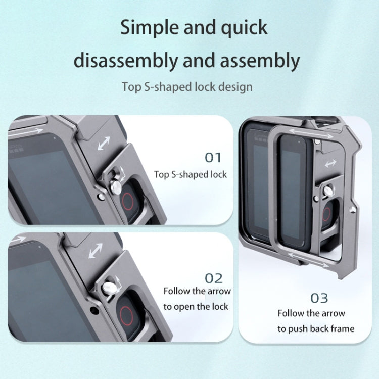 RUIGPRO for GoPro HERO10 Black / HERO9 Black Metal Border Frame Mount Protective Cage with Dual Cold Shoes Base, Silver Grey