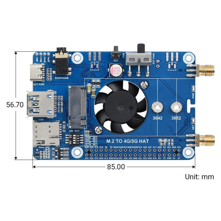 Waveshare SIM7600G-H M.2 4G HAT LTE CAT4 High Speed GNSS Global Band Module for Raspberry Pi, SIM7600G-H M.2 4G HAT