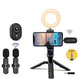 3.5mm Receiver Wireless Lavalier Microphone 9-inch Fill Light Tripod Set for Live Photography, Single Mic, Double Mic Double Mic