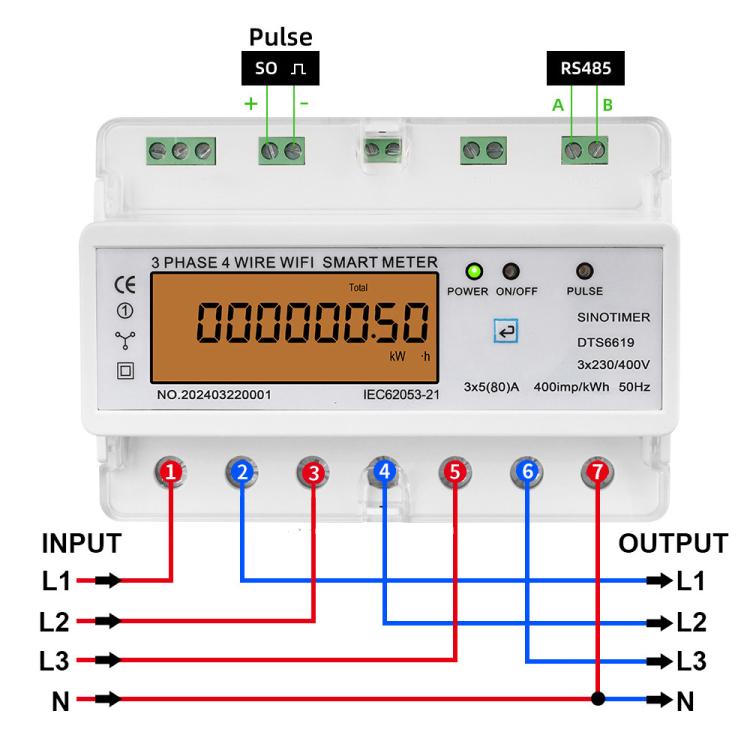 3-phase Tuya WiFi Energy Meter AC 380V, SINOTIMER DTS6619-050 80A With Switch, SINOTIMER DTS6619-049 100A Without Switch