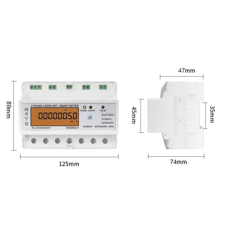 3-phase Tuya WiFi Energy Meter AC 380V, SINOTIMER DTS6619-050 80A With Switch, SINOTIMER DTS6619-049 100A Without Switch