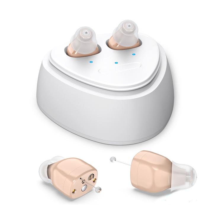 Ultra-Compact In-Ear Invisible Hearing Amplifier With Charging Case For Elderly Skin Color +White Case