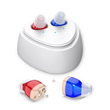 Ultra-Compact In-Ear Invisible Hearing Amplifier With Charging Case For Elderly Red Blue+White Case
