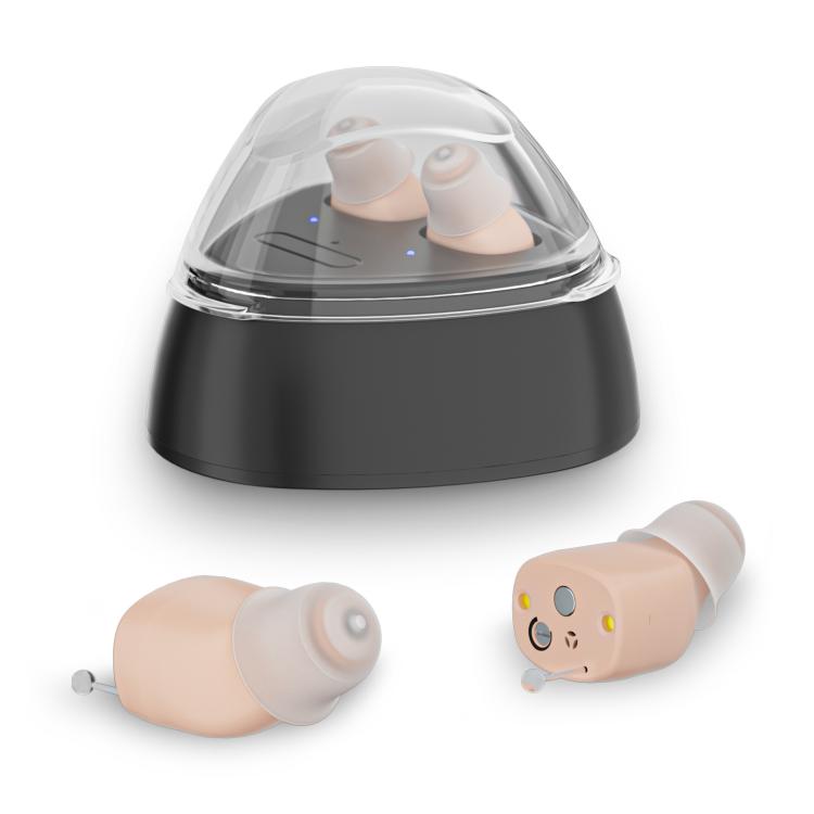 Ultra-Compact In-Ear Invisible Hearing Amplifier With Charging Case For Elderly Skin Color+Black Case