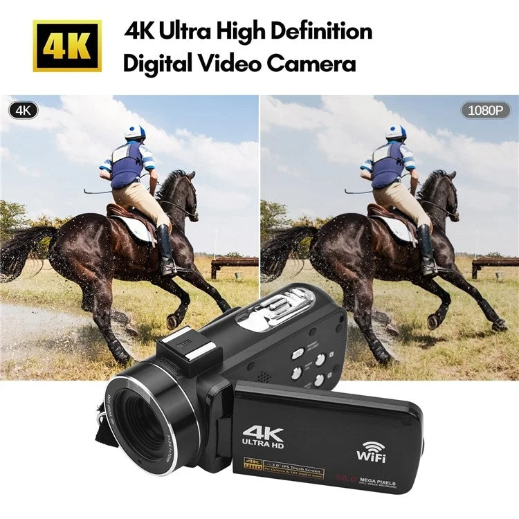 4K Digital Video Camera 3 Inch IPS Touch Screen 56MP 18X Digital Zoom WiFi Camcorder, Standard, Set 1, Set 2, Set 3
