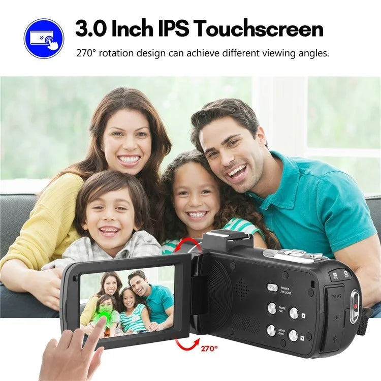 4K Digital Video Camera 3 Inch IPS Touch Screen 56MP 18X Digital Zoom WiFi Camcorder, Standard, Set 1, Set 2, Set 3